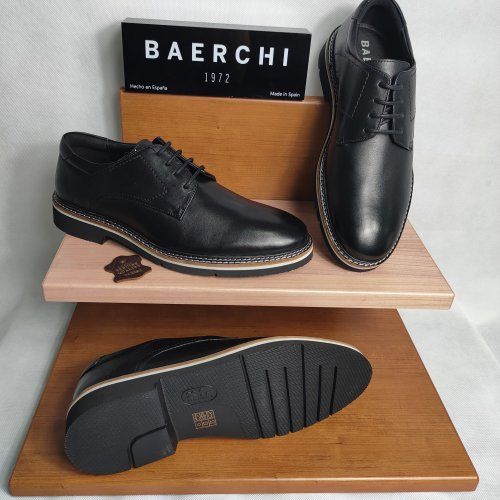 Zapato de Vestir Hombre BAERCHI 5850 Piel Cuero y Negro con Cordones