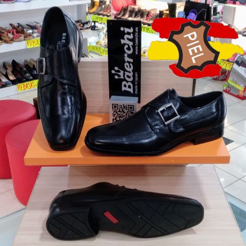 Zapato de Hebilla Todo en Piel y Suela de Cuero Interior Made in Spain