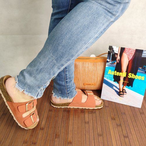 Sandalia BIO Mujer AUTENTI Serraje Teja Dos Hebillas – Planta Anatómica Corcho Natural