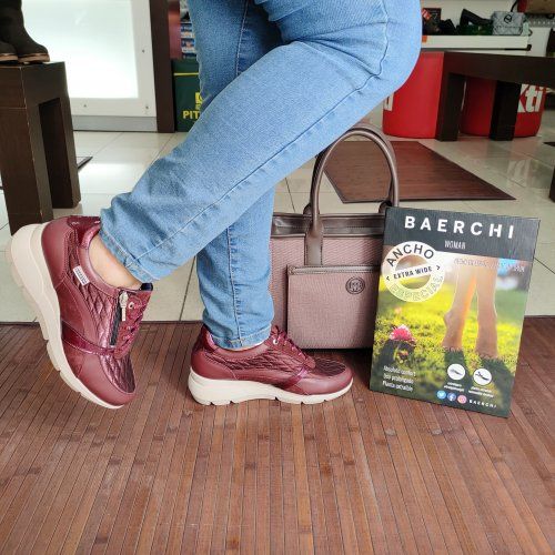 Deportivo BAERCHI 32600 LOLA Anchos Especiales Negro Y Burdeos en Piel Combi con Cuña Hechos en España | VICKYZAPATOS
