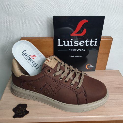 Deportivo Casual Hombre LUISETTI 39202 Piel Nobuck Marrón con Detalles Beige